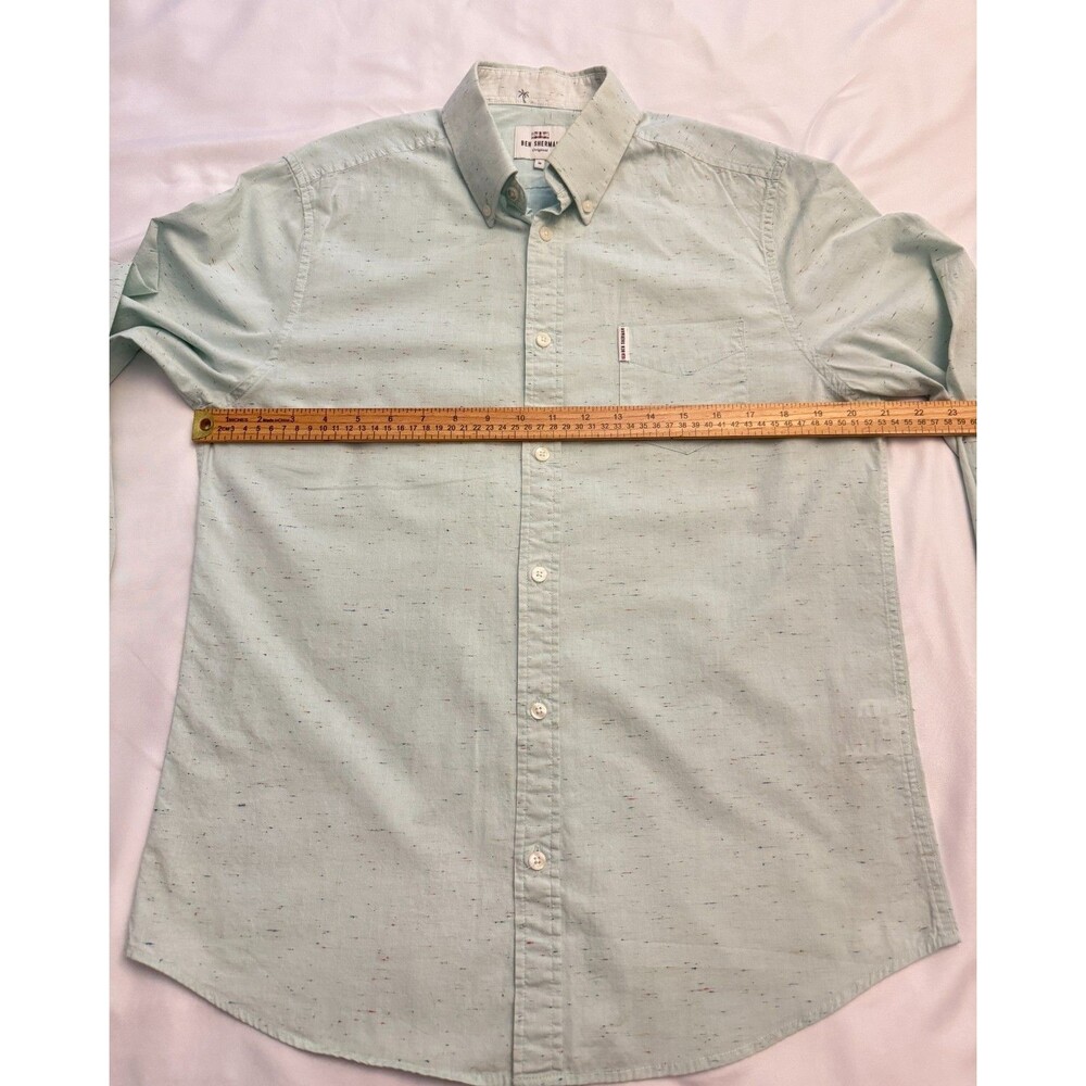 Ben Sherman Original Men's M Long Sleeve Button Down Shirt Mint Green Speckled - Picture 11 of 13